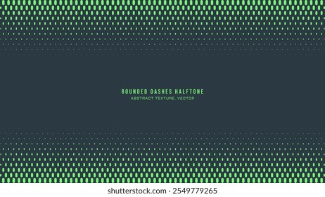 Rounded Dashes Halftone Pattern Vector Border Vibrant Turquoise Minimalist Abstract Background. Modern Half Tone Graphics Eye-Catching Bright Green Wallpaper. Retro Futurism Tech Art Illustration