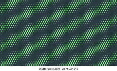 Rounded Dashes Halftone Pattern Vector Tilted Lines Vivid Turquoise Abstract Background. Half Tone Minimal Graphic Frequency Effect Eye-Catching Wallpaper. Retro Futurism Sci-Fi Tech Art Illustration