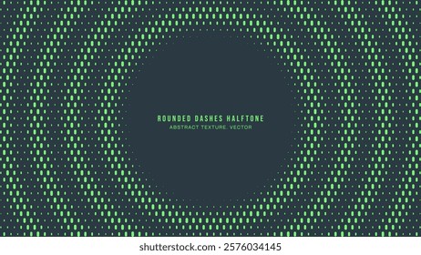 Rounded Dashes Halftone Pattern Vector Concentric Circles Vivid Turquoise Abstract Background. Half Tone Frequency Effect Eye-Catching Graphical Wallpaper. Retro Futurism Sci-Fi Tech Art Illustration