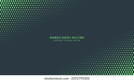 Rounded Dashes Halftone Pattern Vector Diagonal Frame Vivid Turquoise Abstract Background. Half Tone Tilted Structure Minimalism Graphic Eye-Catching Wallpaper. Retro Futurism Sci-Fi Tech Illustration