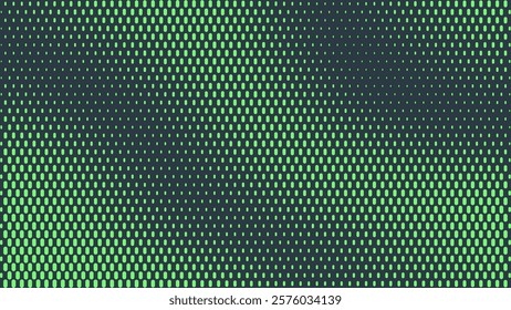 Rounded Dashes Halftone Pattern Warped Surface Vector Vivid Turquoise Abstract Background. Ultra Modern Minimalism Half Tone Graphic Eye-Catching Texture. Retro Futuristic Sci-Fi Tech Art Illustration