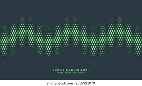 Rounded Dashes Halftone Pattern Zigzag Line Seamless Border Vector Vivid Turquoise Abstraction. Modern Minimal Art Half Tone Graphical Eye-Catching Wallpaper. Retro Futurism Tech Art Illustration