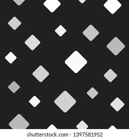 Rounded diamond pattern. Seamless vector background - gray, silver and white diamonds on black backdrop