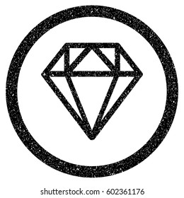 Rounded Diamond rubber seal stamp watermark. Icon symbol inside circle with grunge design and dust texture. Unclean vector black sticker.