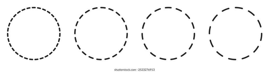 Arredondado pontilhado com traços e espaço radial linhas ilustração em 4 versões. Ícones de vetor em estilo plano