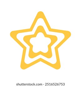 Ícone De Estrela Dupla Arredondado. Contorno duplo de estrelas arredondadas de 5 pontas com transparência no meio. Ícone Monocromático Amarelo em Design Plano.