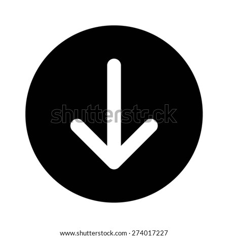 Rounded down arrow or south directional arrow flat vector icon for apps and websites
