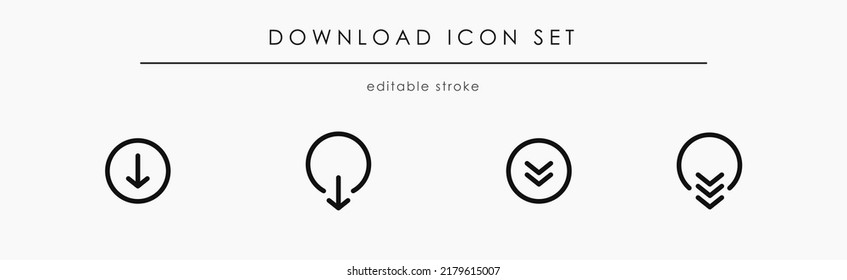 Rounded download vector buttons set for web. Linear black downlod icons