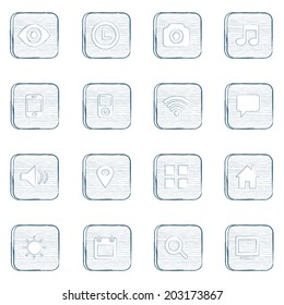 Rounded draw media and communication icons an button 16 in 1