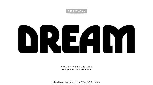 Rounded dream alphabet, bold slab serif letters, smooth geometric font for sleek branding, minimal logo, versatile digital headline. Vector typeset.