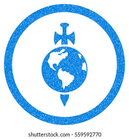 Rounded Earth Guard rubber seal stamp watermark. Icon symbol inside circle with grunge design and scratched texture. Unclean vector blue sticker.