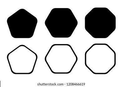 Rounded edge pentagon, hexagon, octagon icon. Vector geometry rounded corner polygon.