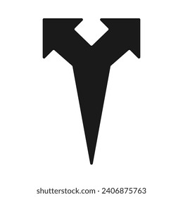 Rounded elongated bursting fork arrow icon. A two-directional y-shaped symbol. Isolated on a white background.