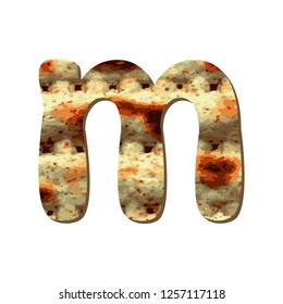 Rounded English lowercase letter M with matza texture. Font for Passover. Vector illustration on isolated background.