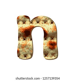 Rounded English lowercase letter N with matza texture. Font for Passover. Vector illustration on isolated background.