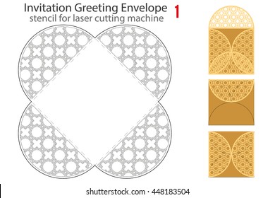 Rounded Envelope template 1 For Laser cutting. Square format. Die of wedding and invitation card. Vector Illustration isolated on white background.