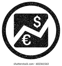 Rounded Euro Dollar Chart rubber seal stamp watermark. Icon symbol inside circle with grunge design and dirty texture. Unclean vector black emblem.