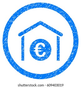 Rounded Euro Storage Building rubber seal stamp watermark. Icon symbol inside circle with grunge design and unclean texture. Unclean vector blue sign.
