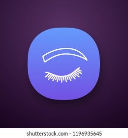 Rounded eyebrow shape app icon. Arched eyebrows. Brows shaping by tattooing. Closed woman eye. UI/UX user interface. Web or mobile application. Vector isolated illustration
