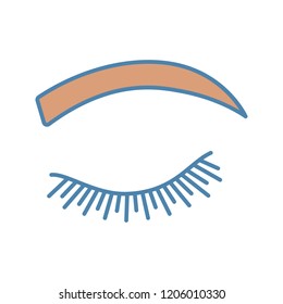 Rounded eyebrow shape color icon. Arched eyebrows. Brows shaping by tattooing. Closed woman eye. Isolated vector illustration