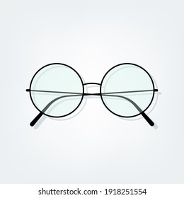 Rounded eyeglasses on grey background. Vector illustration, flat design