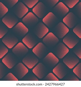 Rounded Faded Squares Tilted Grid Seamless Pattern Trend Vector Red Abstract Background. Half Tone Art Illustration for Textile Print. Endless Graphic Repetitive Abstraction Wallpaper Dot Work Texture