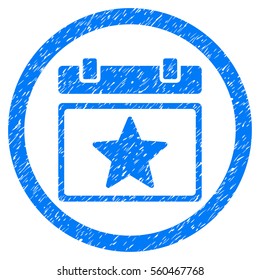 Rounded Favourites Day rubber seal stamp watermark. Icon symbol inside circle with grunge design and dirty texture. Unclean vector blue sticker.