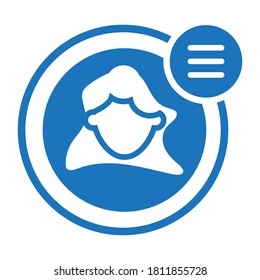 Rounded female user profile or account menu flat color icon for apps and websites