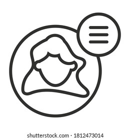 Perfil de usuario femenino redondeado o icono de línea de menú de cuentas para aplicaciones y sitios web