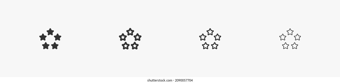 Rounded five stars icon set. Isolted stars for rate and award. Grop of line icons