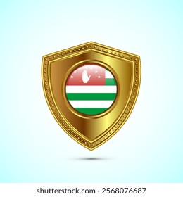 Rounded flag of Abkhazia with glossy gold shield