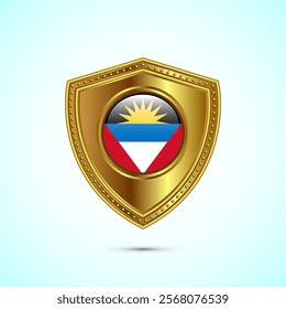 Rounded flag of Antigua and Barbuda with glossy gold shield