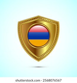 Rounded flag of Armenia with glossy gold shield