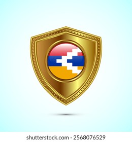 Rounded flag of Artsakh with glossy gold shield