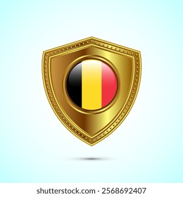 Rounded flag of Belgium with glossy gold shield