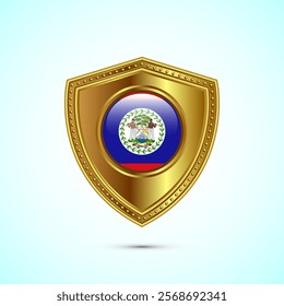 Rounded flag of Belize with glossy gold shield