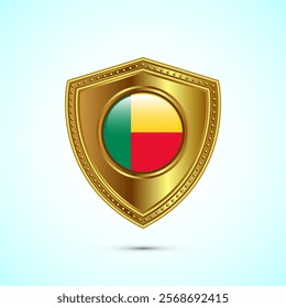 Rounded flag of Benin with glossy gold shield