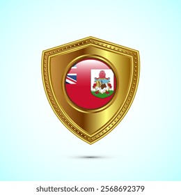 Rounded flag of Bermuda with glossy gold shield