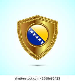 Rounded flag of Bosnia and Herzegovina with glossy gold shield