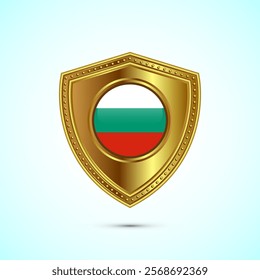 Rounded flag of Bulgaria with glossy gold shield