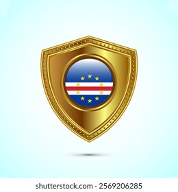 Rounded flag of Cape Verde with glossy gold shield