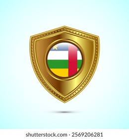 Rounded flag of Central African Republic with glossy gold shield