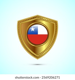 Rounded flag of Chile with glossy gold shield