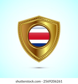 Rounded flag of Costa Rica with glossy gold shield