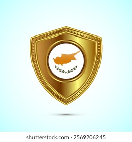Rounded flag of Cyprus with glossy gold shield