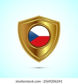 Rounded flag of Czechoslovakia with glossy gold shield