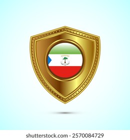 Rounded flag of Equatorial Guinea with glossy gold shield