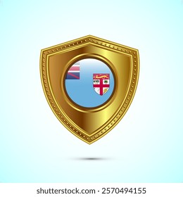 Rounded flag of Fiji with glossy gold shield