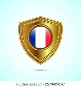 Rounded flag of France with glossy gold shield