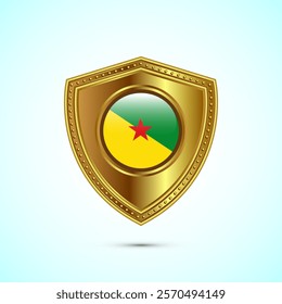 Rounded flag of French Guiana with glossy gold shield